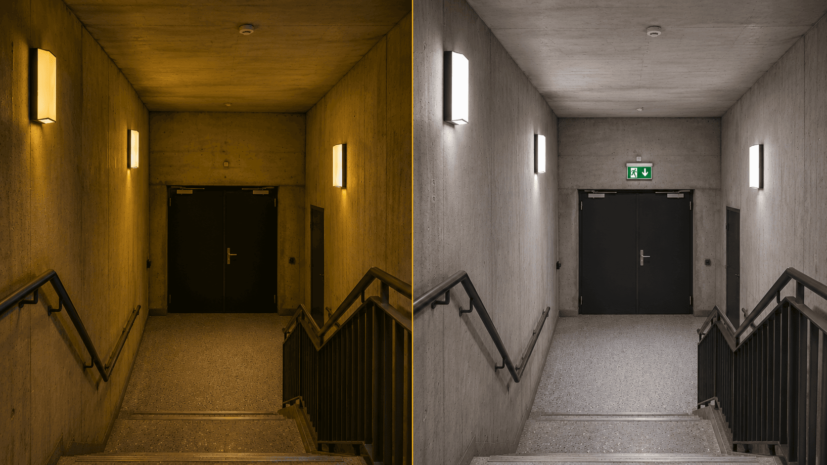 Vorher/Nachher-Vergleich einer REVIVE-Sanierung — HQL-Bestand vs. re-zertifizierte LED-Auslegung