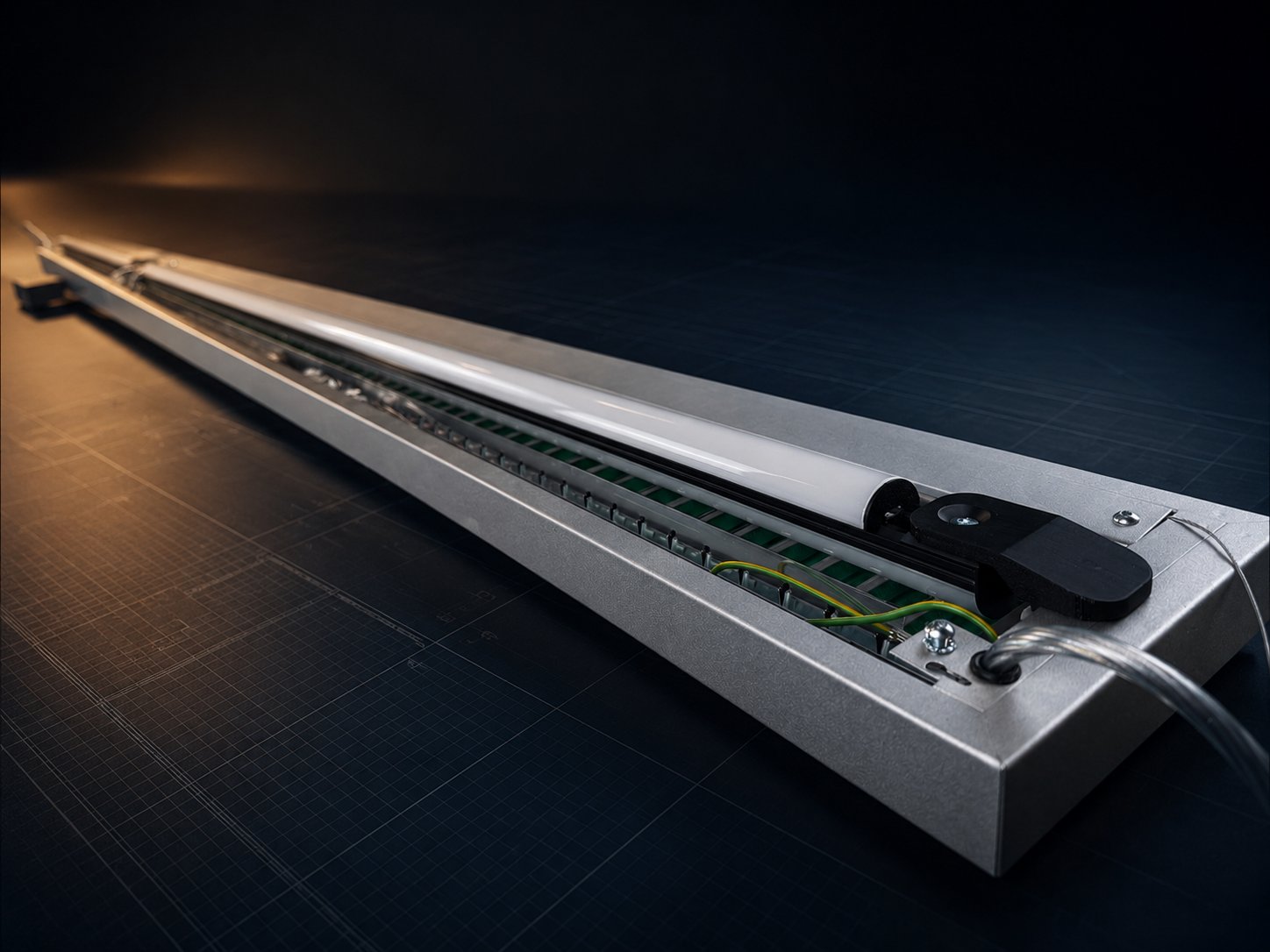 REVIVE Line Flex — Linearleuchte mit Aluminium-Korpus, LED-Platine und 3D-gedrucktem Halter